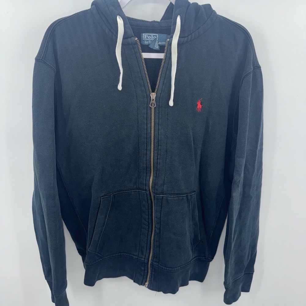 Vintage Mens Polo Ralph Lauren Black  Red Pony Full Zip Hoodie‎ Size Large